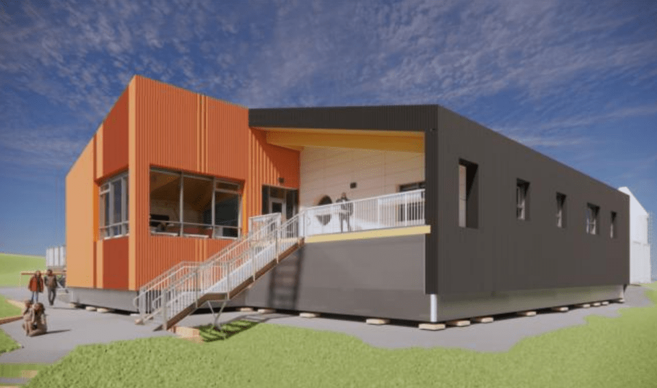 A rendering of the planned Nááts'įhch'oh National Park Reserve Office and Culture Centre in Tulita. Image: Northern Front Studio